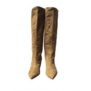Veronica Beard Tall Suede Knee-High Heeled Boots in Camel